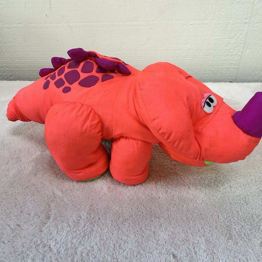 Vintage 1992 Orange Roaring TRICERATOPS DINOSAUR Fisher Price Puffalump 16"WORKS